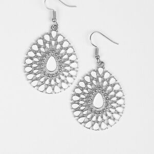City Chateau White Earrings Fashion Paparazzi Radiant Silver Filigree Jewelry